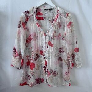 Eddie Bauer Women’s Floral Sheer Button-Up Blouse, 3/4 Sleeve | Size M